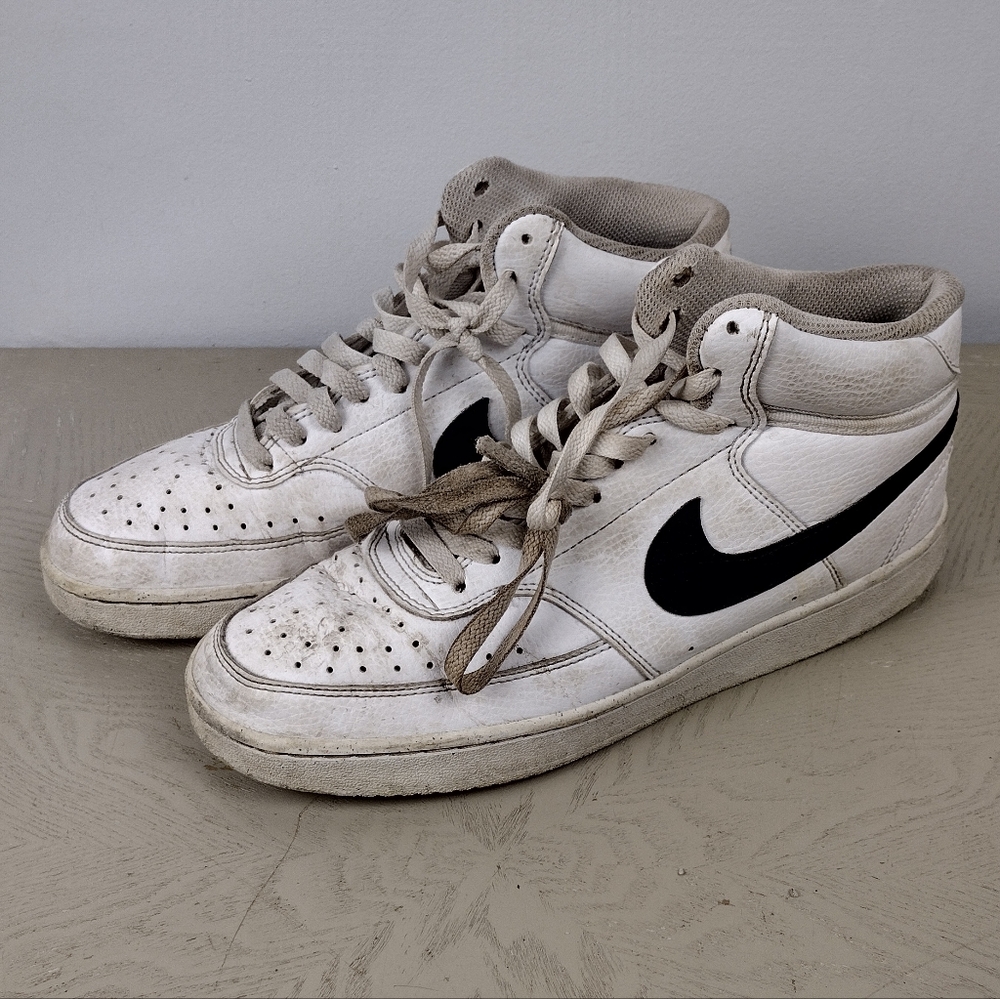 Nike White High-Top Sneakers with Black Swoosh size 8
